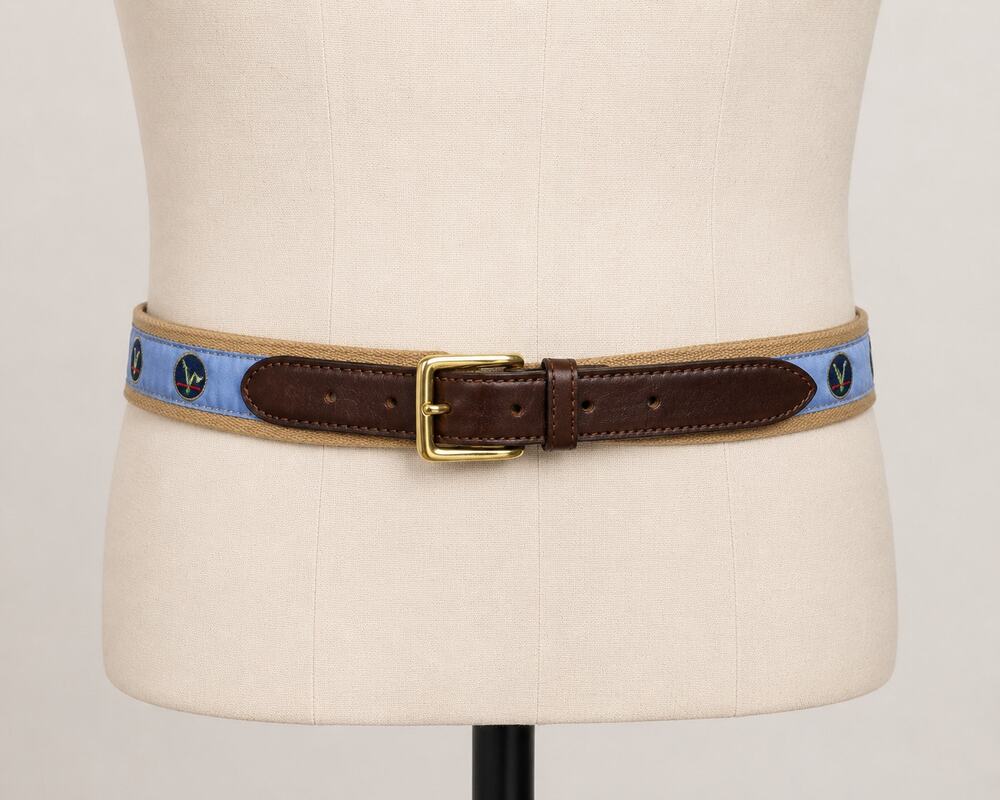 Vineyard Vines Golf Club Canvas Leather Belt Men's Size 38 Blue Khaki  Buckle 44